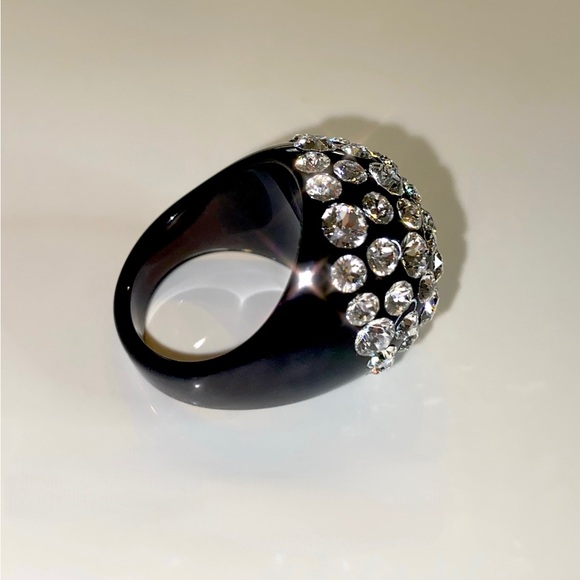 Women’s Black Acrylic Ring Embellished With Swarovski Crystal Stones, Dome Shape - Picture 5 of 15